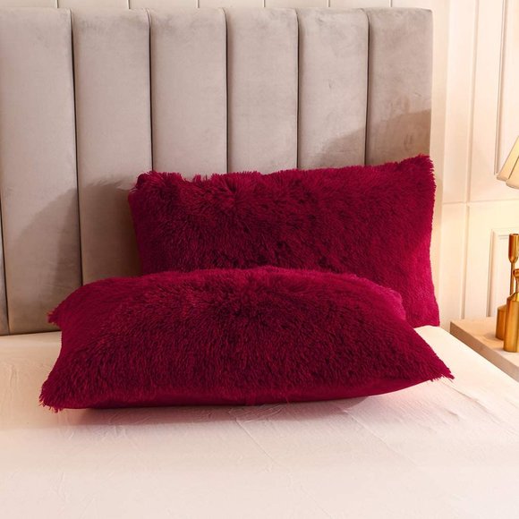 💗 Red Queen Faux Fur Comfy Plush Shaggy Duvet Cover Set Luxury Velvet w shams - Picture 2 of 7